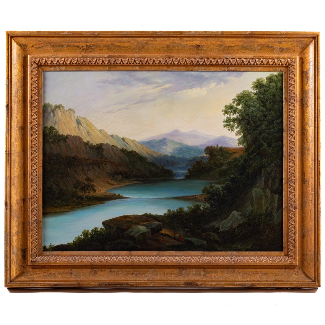 Daly. Landscape with Lake, oil: (20th century) Oil, signed "Daly" lr, 30 x 40 in., framed size: 41 1/2 x 51 1/2 in.