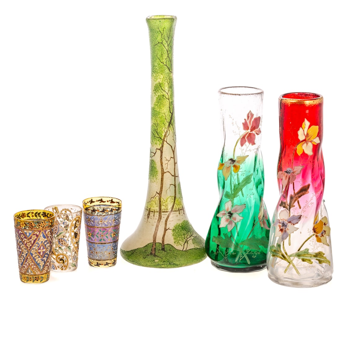 Three French Enameled Vases & Three German Cups (1 of 2)