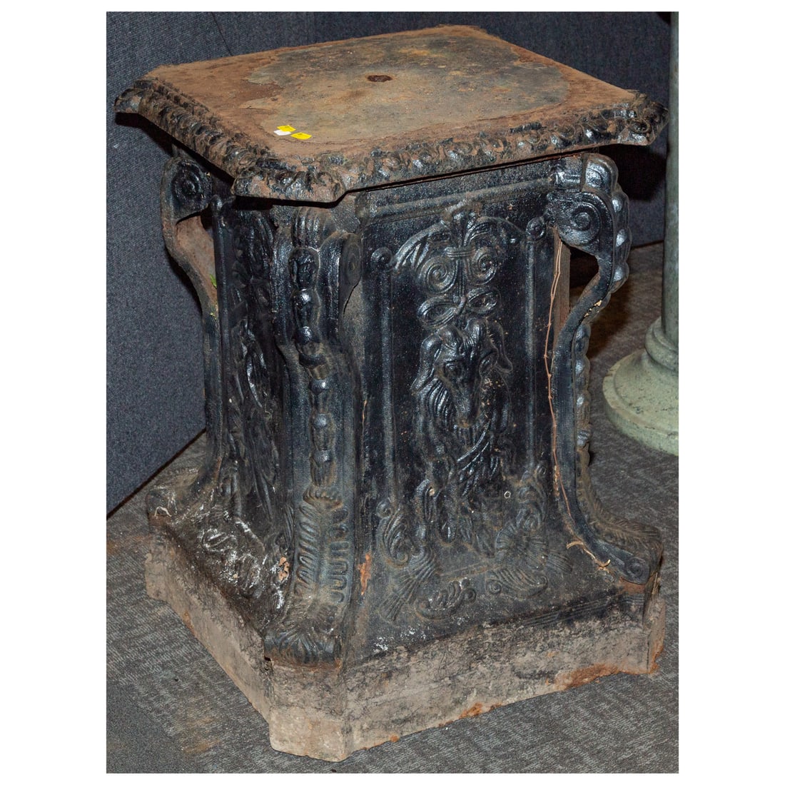 Victorian Painted Cast Iron Figural Base: 32 in. H, 23 in. Sq.