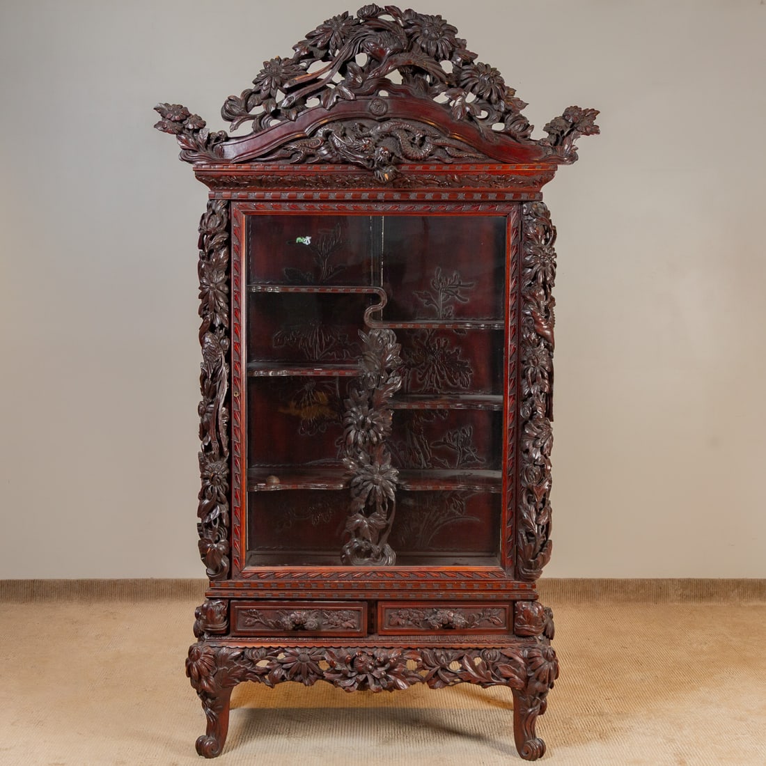 Chinese Carved Hardwood Display Cabinet (1 of 8)