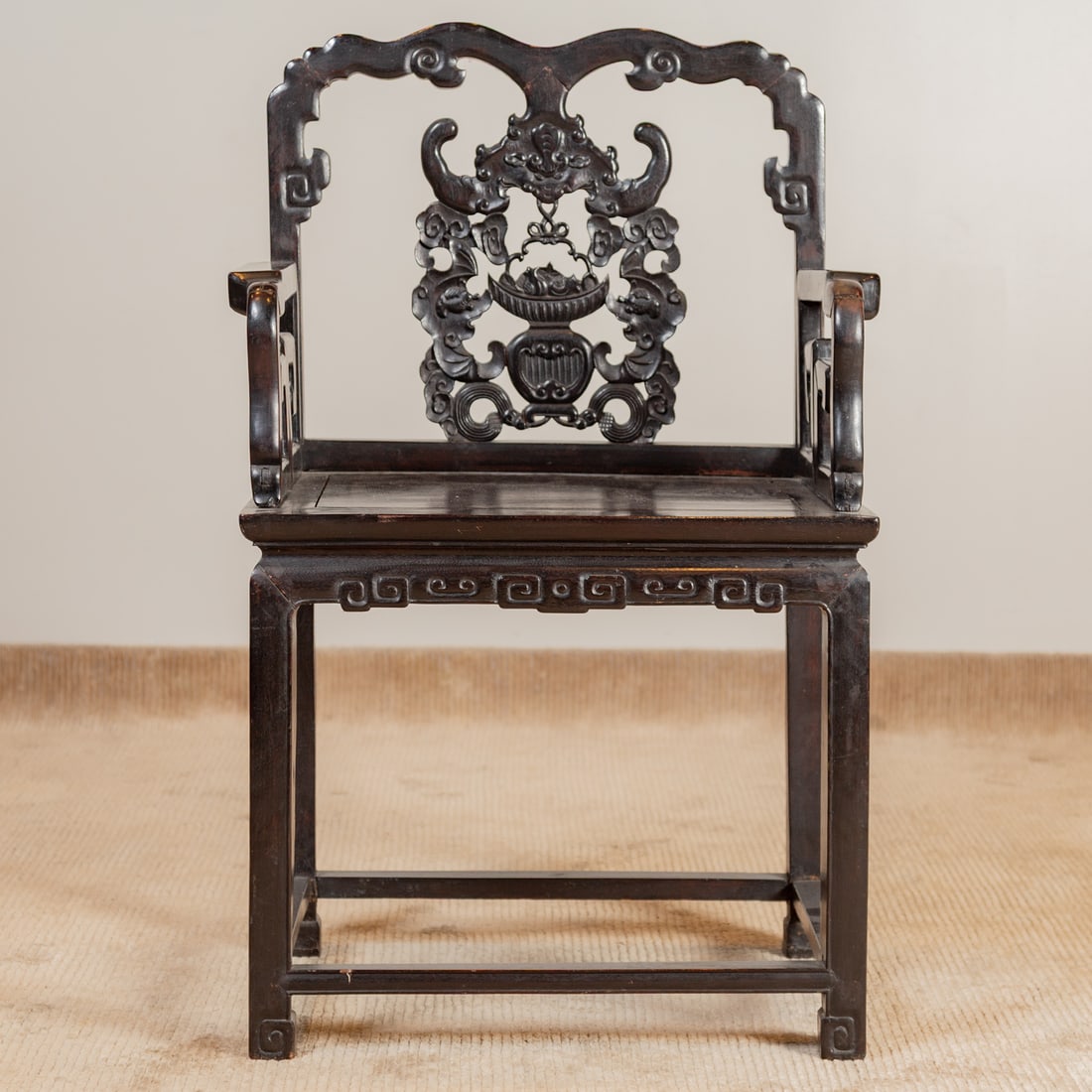 Chinese Elaborately Carved Hardwood Chair (1 of 6)