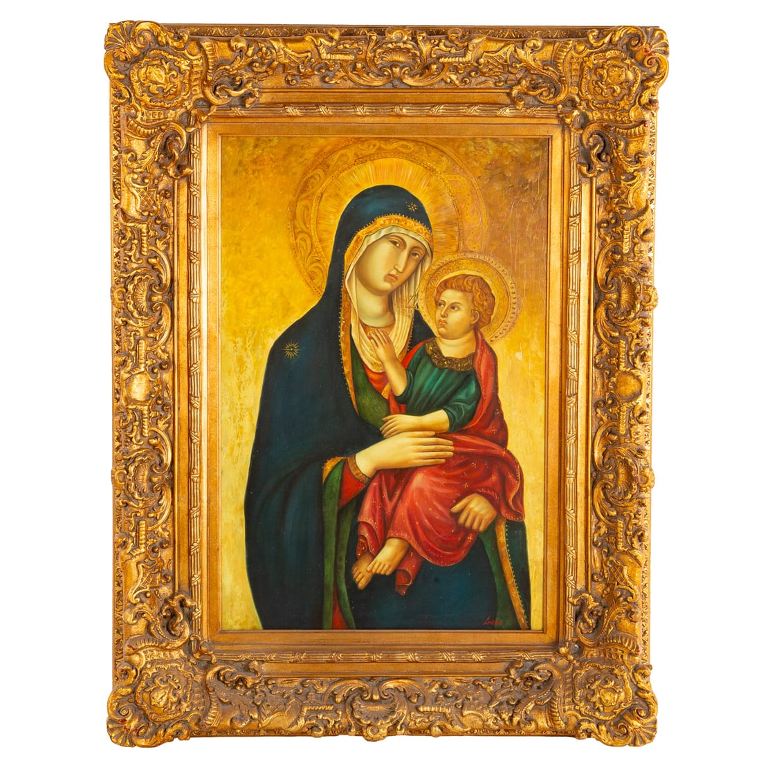 Continental School. Madonna & Child, oil: (20th century) Oil on canvas, signed "Lockhart" lr, studio inventory stamp on verso, sight size: 35 1/4 x 23 in., framed size: 51 x 38 1/2 in.