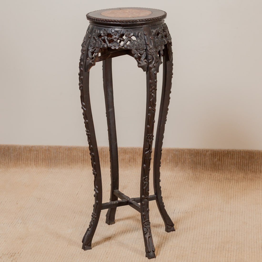 Chinese Carved Hardwood Marble Top Plant Stand (1 of 3)