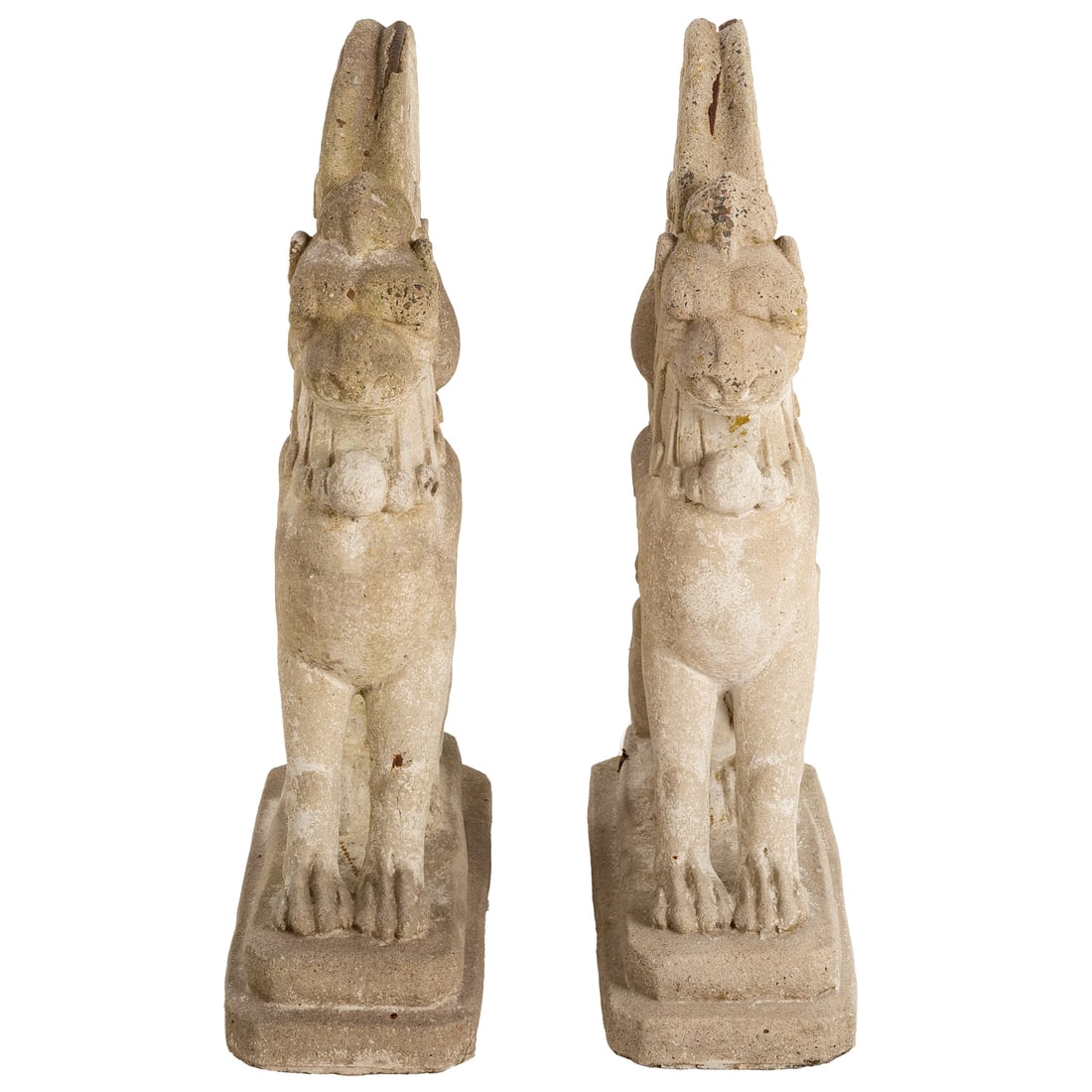 A Pair of Cast Concrete Garden Griffins: Marked "Massarell's" on bases, 29 1/2 in. H, 21 1/2 in. W, 8 1/2 in. D