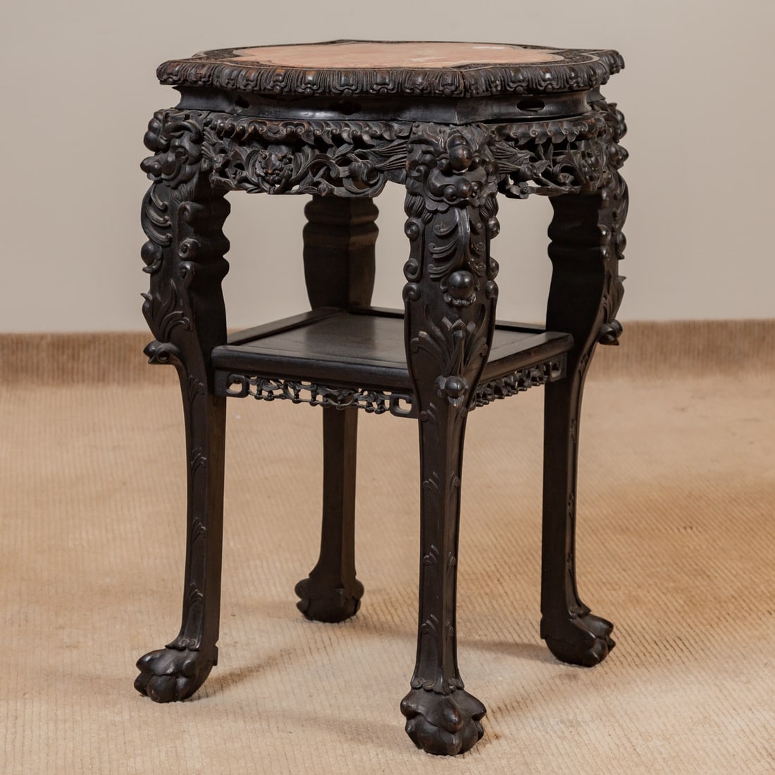 Chinese Carved Hardwood Fern Stand (1 of 6)