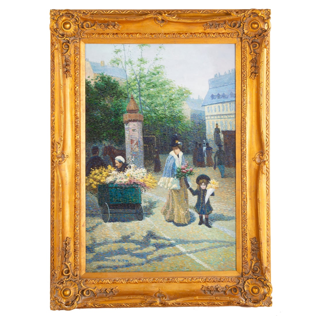 Edgar Vaughn. Parisian Street Scene, oil: (20th century) Oil on canvas, signed ll, sight size: 35 1/2 x 23 1/2 in., framed size: 46 1/2 x 34 1/4 in.