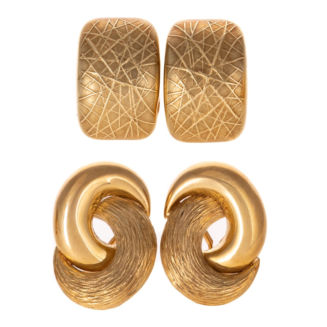 Two Pairs of Textured Earrings in 14K (1 of 4)