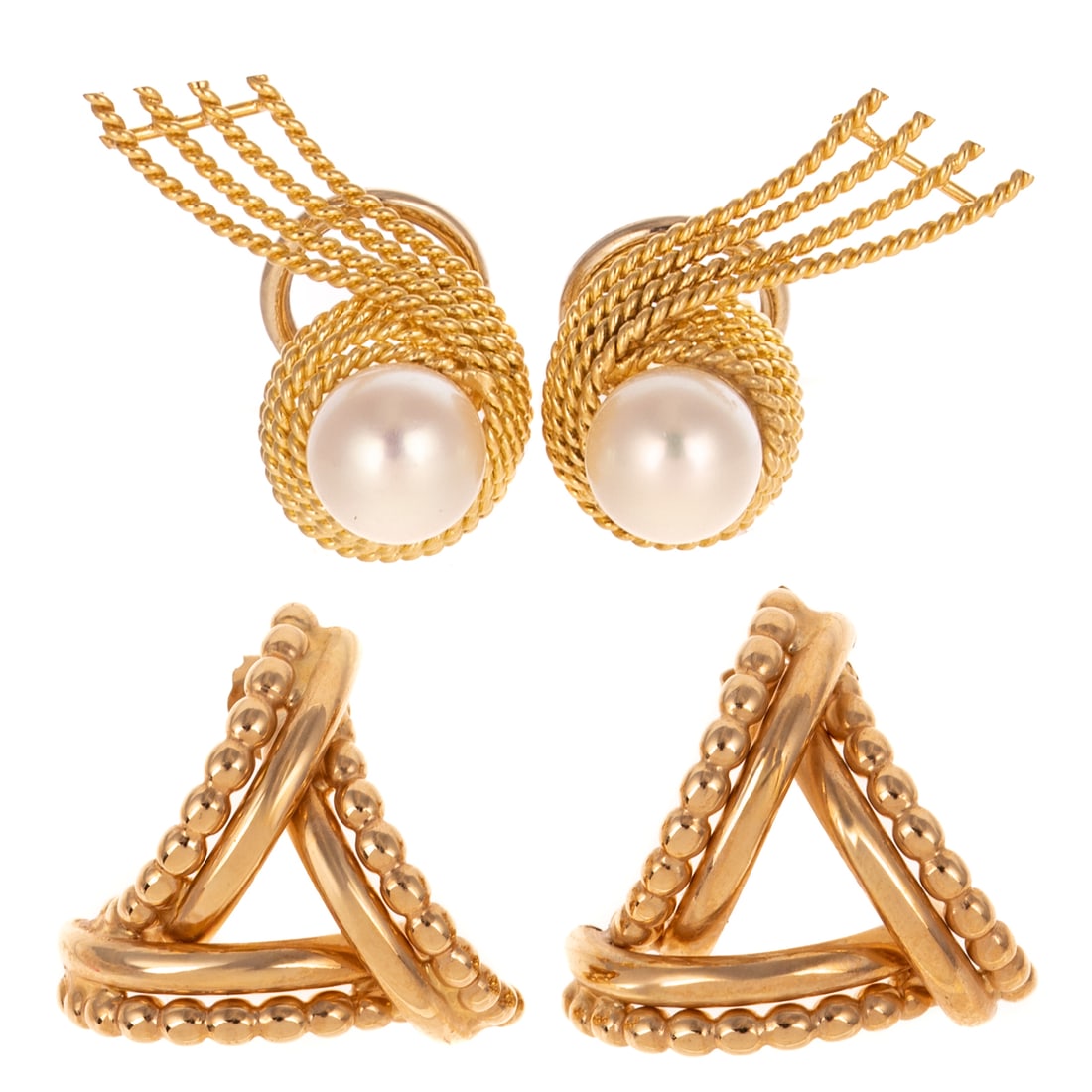 Two Pairs of Earrings in 18K & 14K (1 of 4)