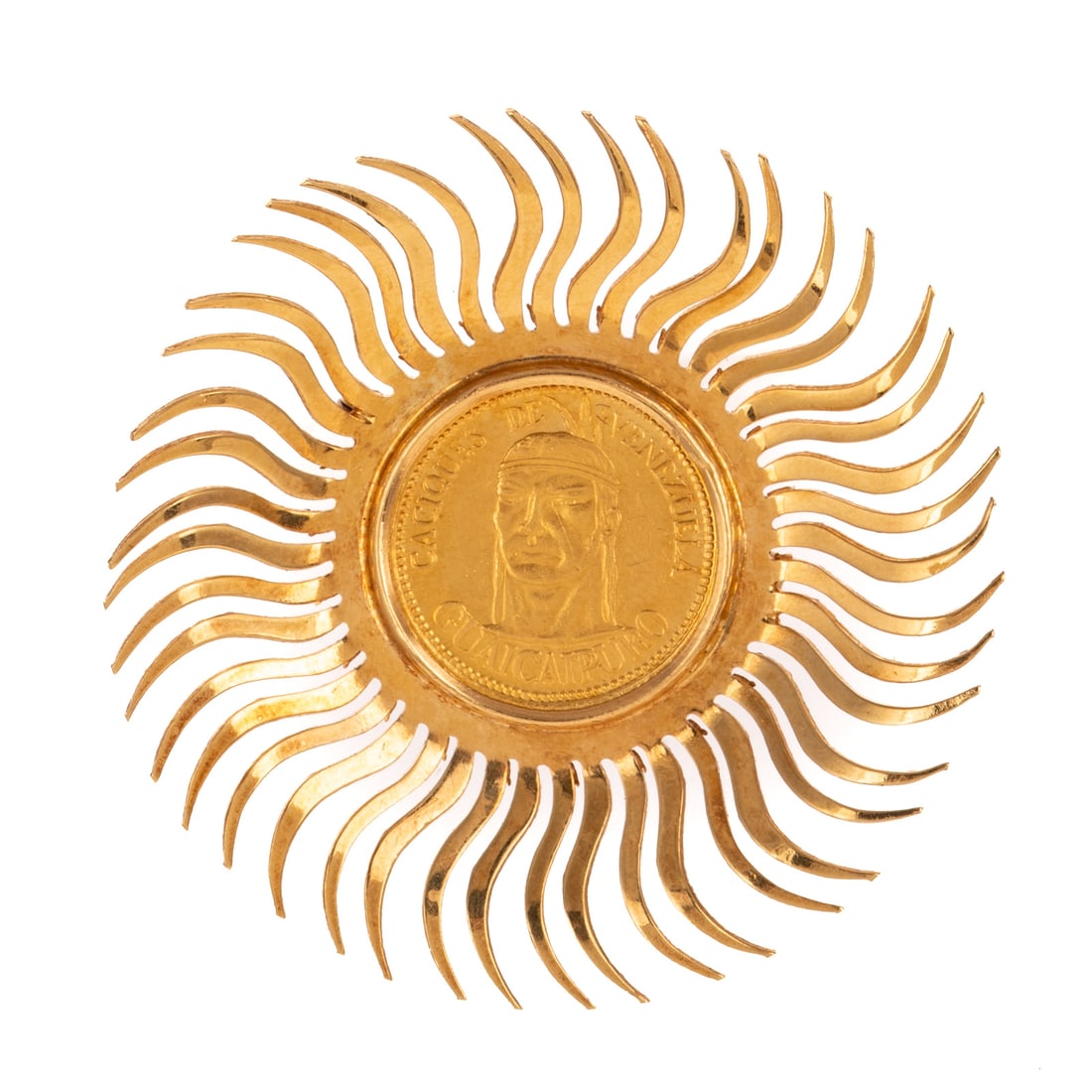 A Caciques de Venezuela Gold Coin Sun Brooch in 18K (1 of 4)