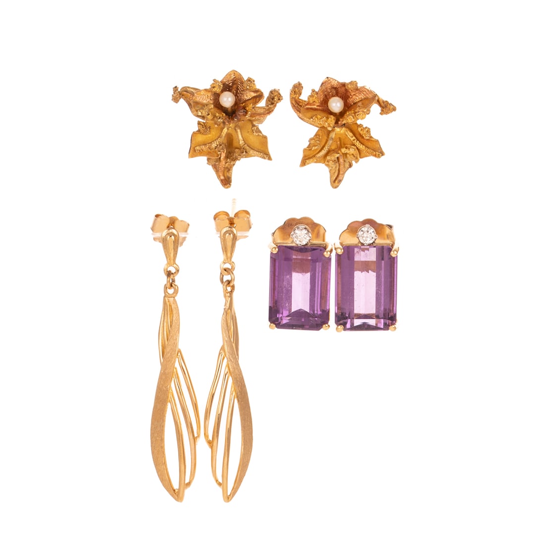 A Trio of Gemstone & Gold Earrings in 18K & 14K (1 of 3)