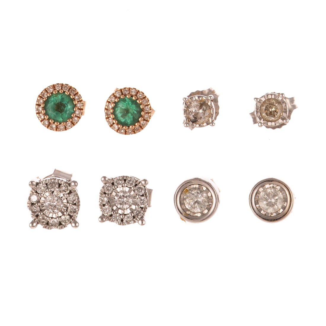 Four Pairs of Diamond & Emerald Studs in Gold (1 of 3)