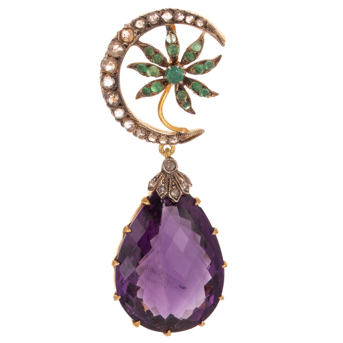 A Crescent Moon/Flower Pendant with Amethyst Drop (1 of 3)