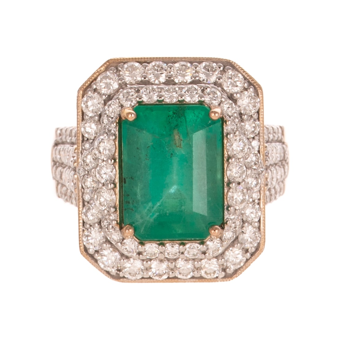 A 4.16 ct Brazilian Emerald & Diamond Ring in Platinum (1 of 7)