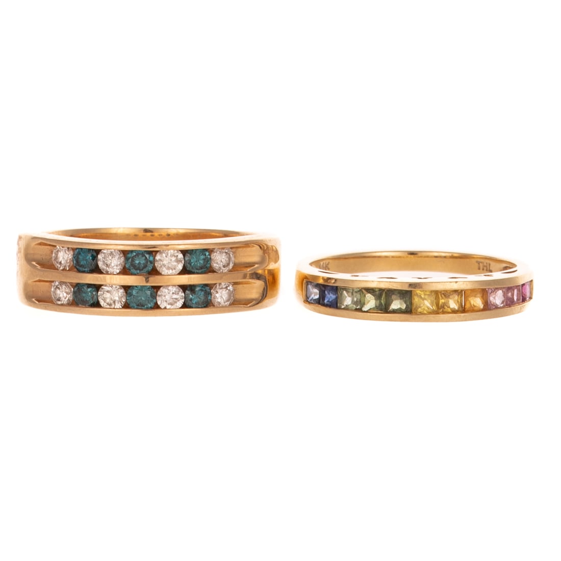Two Channel Set Bands with Diamonds & Gemstones in 14K (1 of 4)