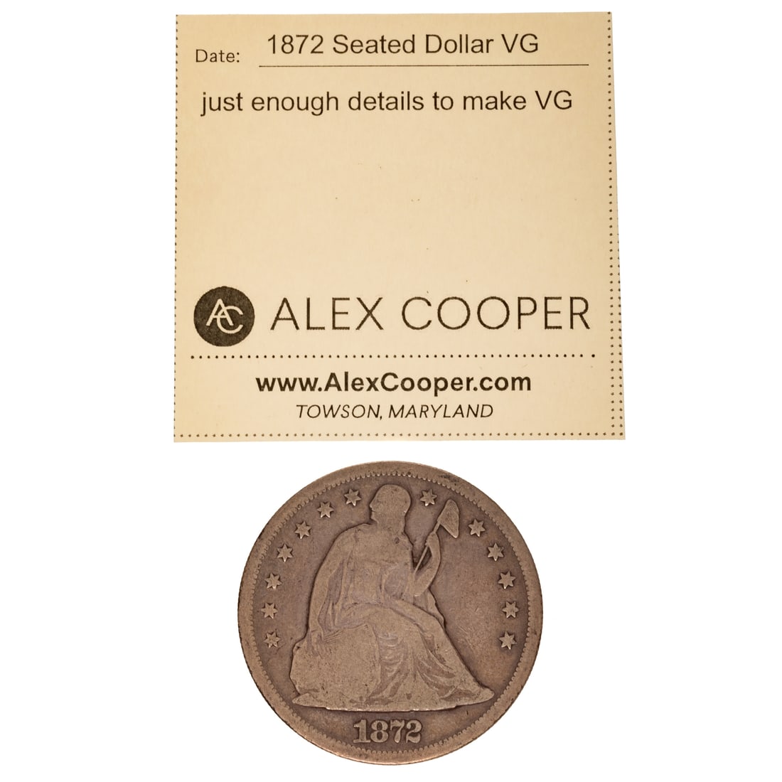 1872 Seated Dollar VG - 3