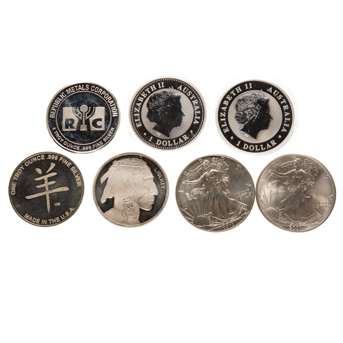 Collection of Seven 1 Oz Silvers (1 of 4)