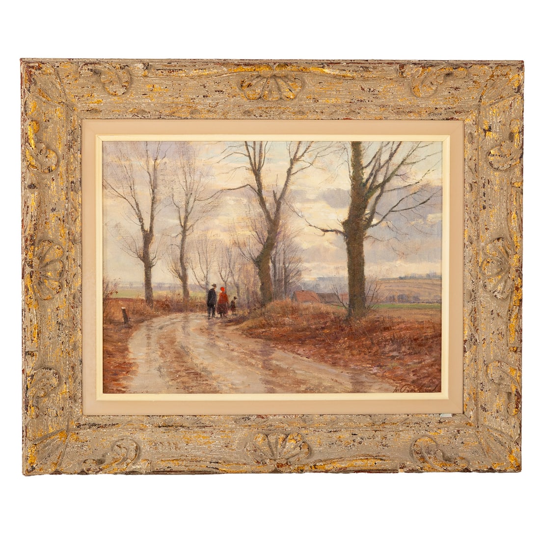 Josef Prochazka. Fall Family Stroll, oil: (Czechian, 1909-1984) Oil on canvas, signed "J. Prochazka" lr, sight size: 12 x 15 1/2 in., framed size: 19 x 23 in.. Provenance: Acquired David Bendann Art Galleries, Baltimore, MD, partial label on 