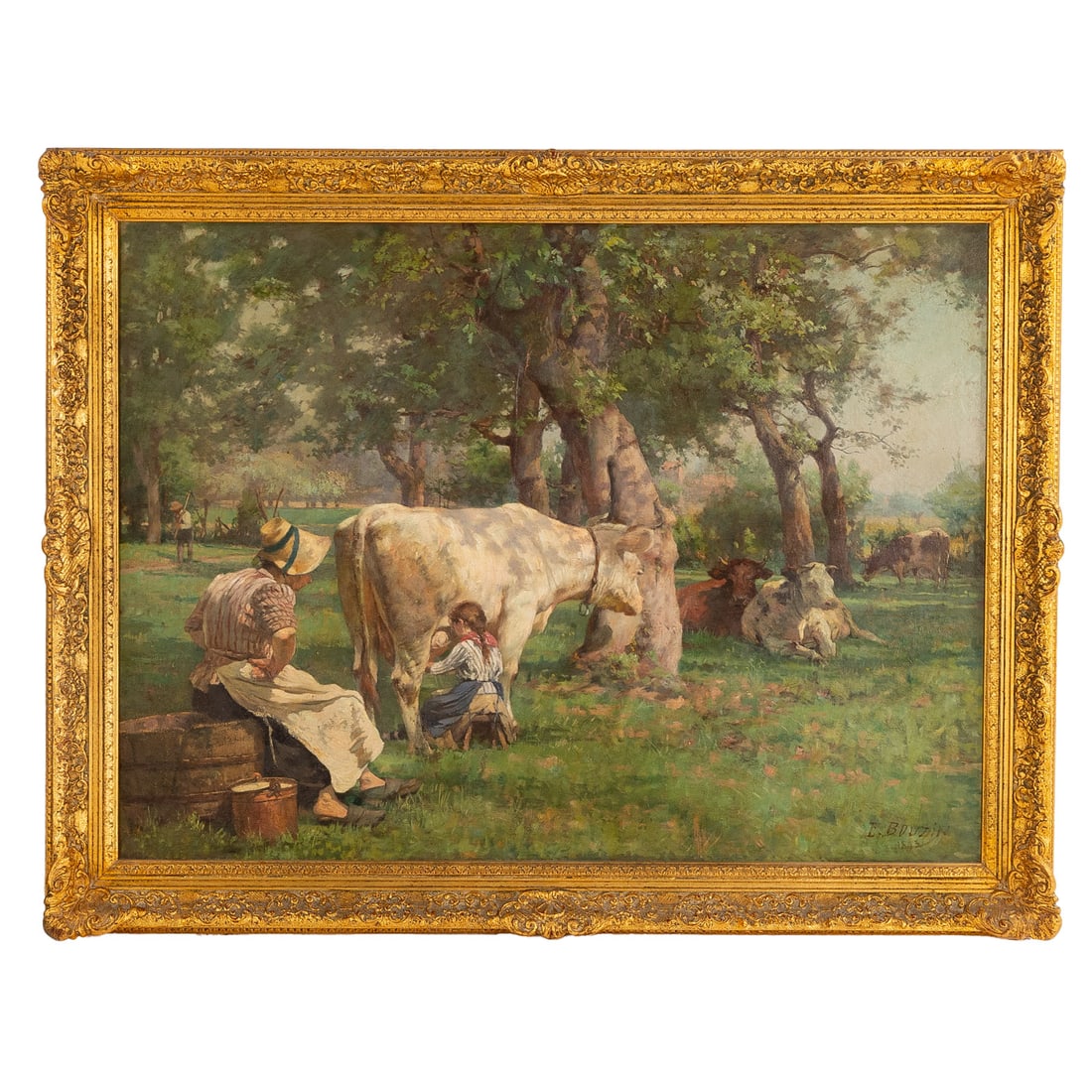 Emile Bouzin. Milking the Cow, oil (1 of 4)
