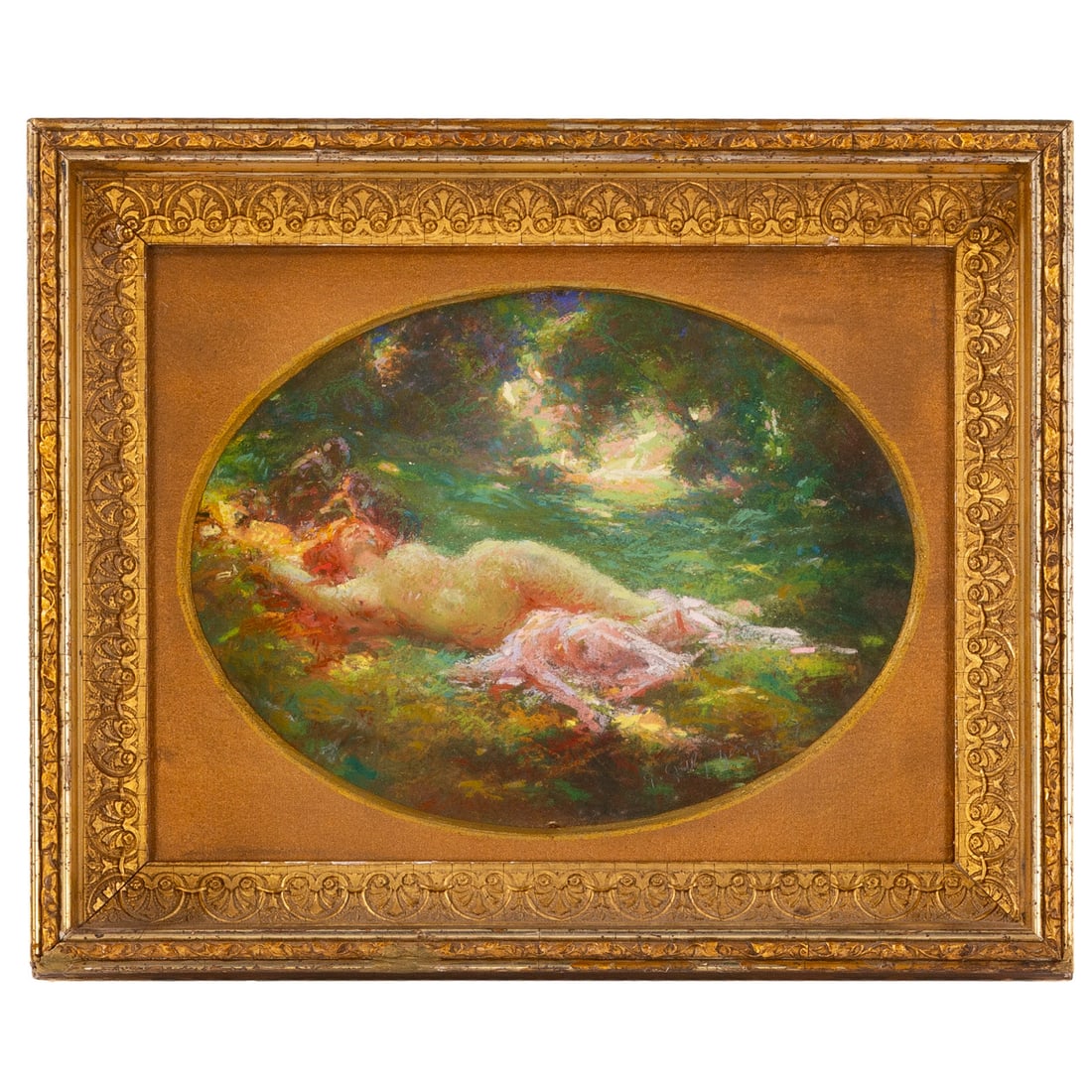 M. Almeras. Recling Nude, pastel: Possibly Alexandre Maurice Almeras (French, 1784-1841), pastel on board, inscribed on verso "To our best friend, Very affectionately, M. Almeras," with other inscriptions added, 7 1/2 x 10 1/2 in., fr