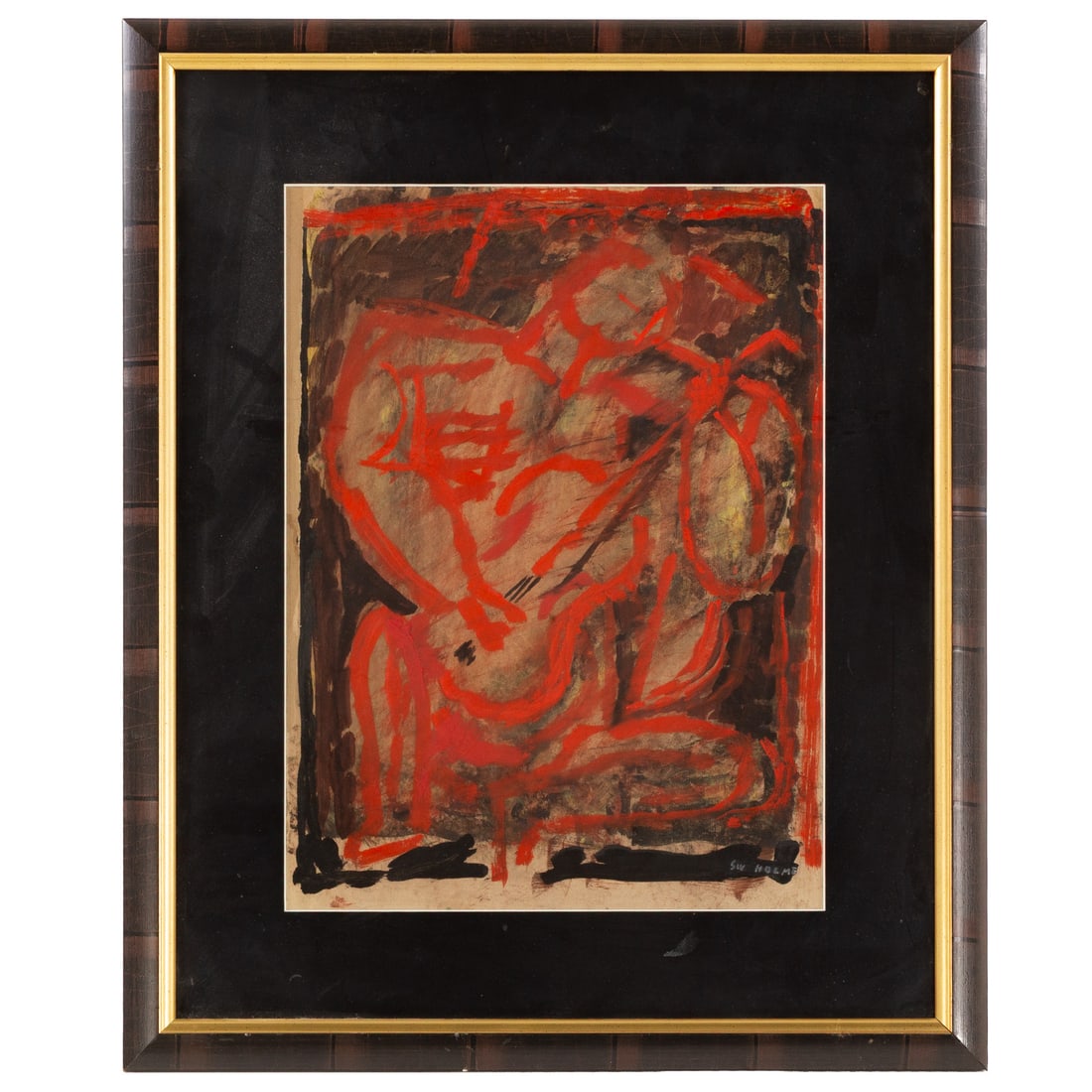 Siv Muse Holme. Figure with Guitar, tempera: (Swedish, 1914-2001) Tempera on paper, signed "Siv Holme" lr, sight size: 18 1/4 x 13 1/2 in., framed size: 26 3/4 x 22 in. Provenance: From a private Maryland collection