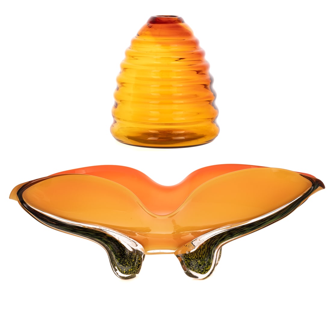 Ed Branson Art Glass Center Bowl & an Art Glass Honeycomb-Form Vase (1 of 4)