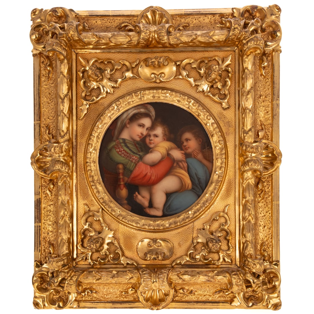 After Raphael. "Madonna Della Sedia," painted plaque (1 of 4)