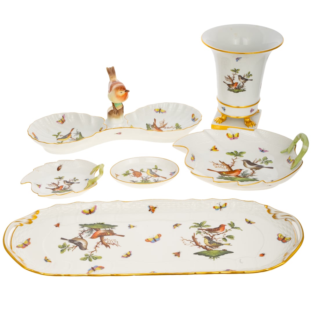 Six Pieces of Herend "Rothschild Bird" Serving Pieces (1 of 8)