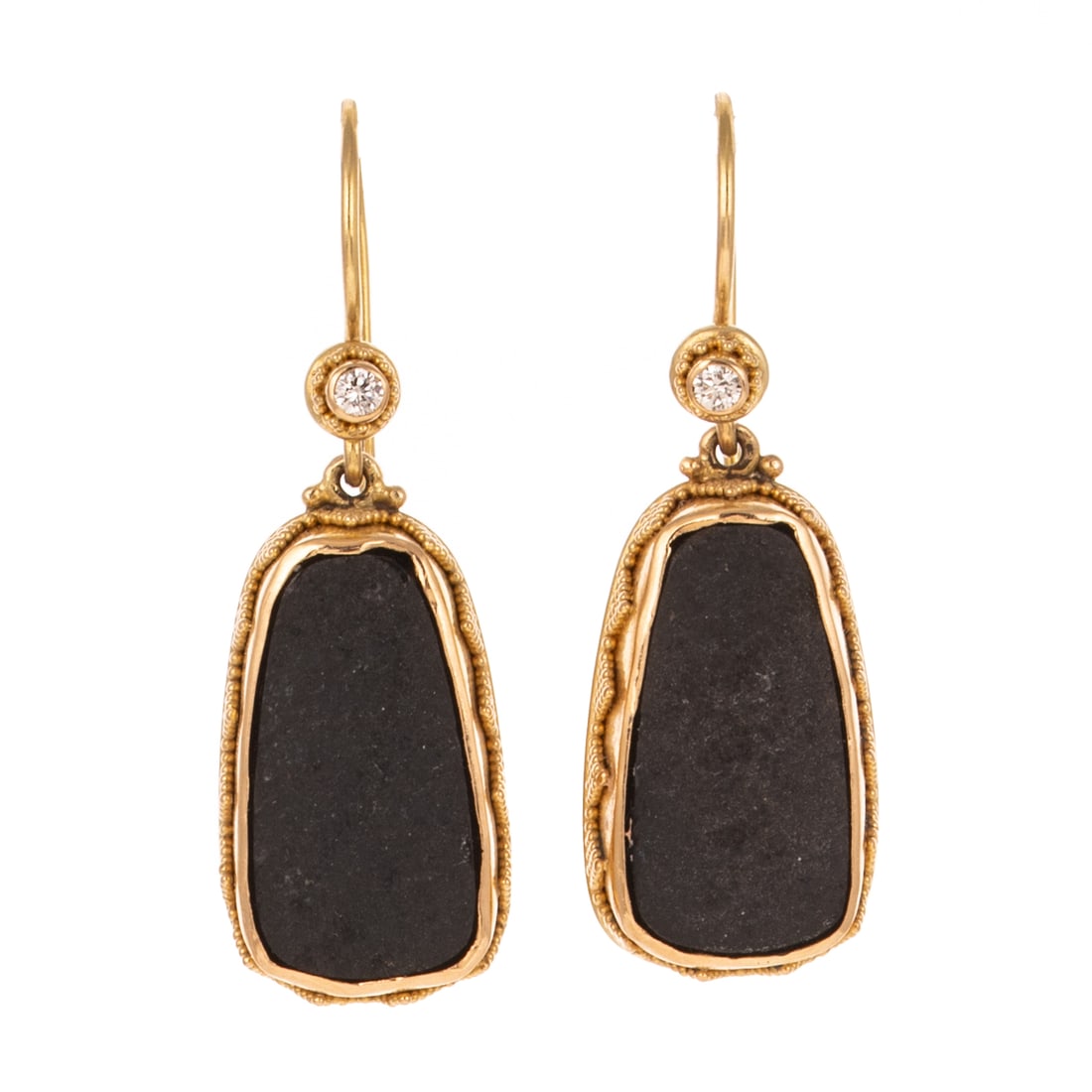 A Pair of Druzy Hardstone & Diamond Earring in 18K (1 of 3)