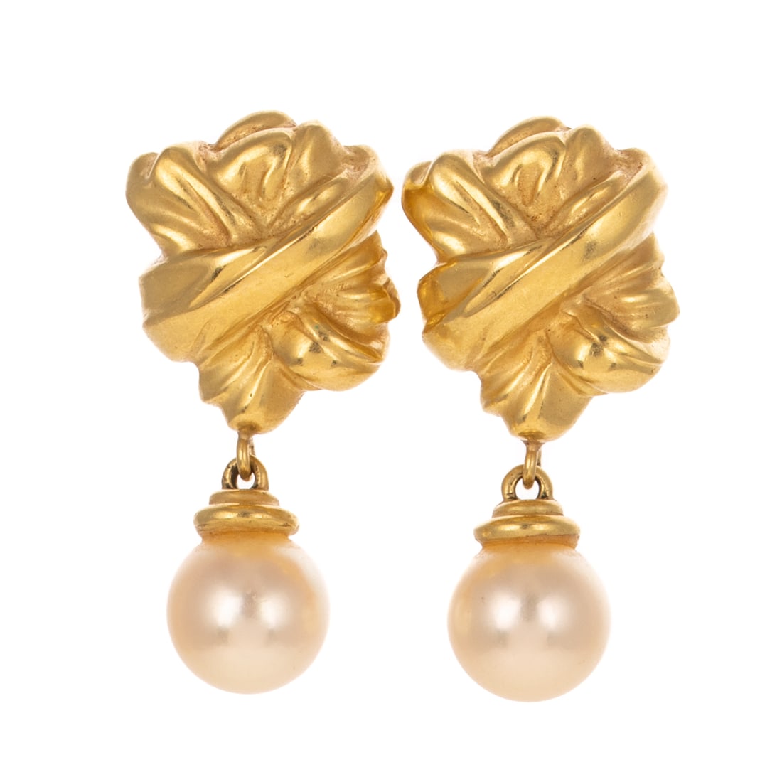 A Pair of Pearl Drop Knot Earrings in 18K (1 of 3)