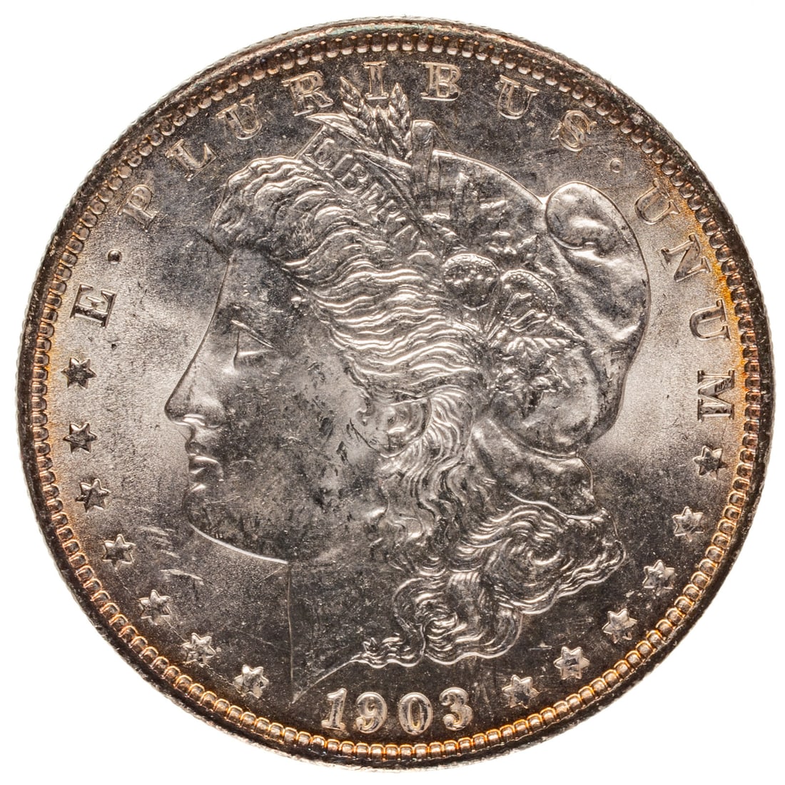 1903-0 Morgan MS 61-62: The famous Morgan, once thought to be the rarest, which had a major price drop with bags came out in the early 60s. This one is really nice with relatively clean fields and nice luster Provenance: Lif