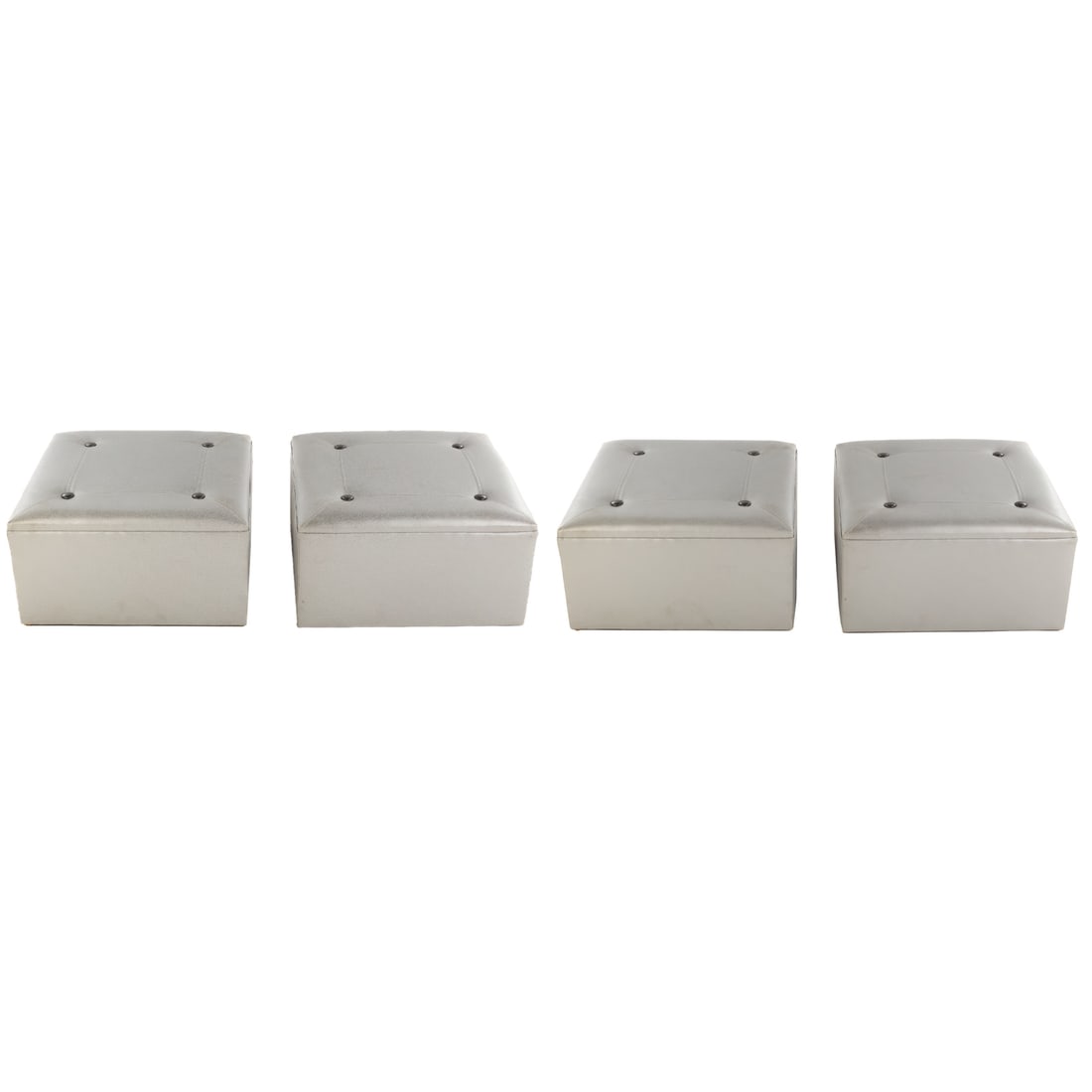 Set of Four Contemporary Leather Ottomans: Each with button embellished pebbled leather upholstery, 13 1/2 in. H, 24 1/2 in. Sq.