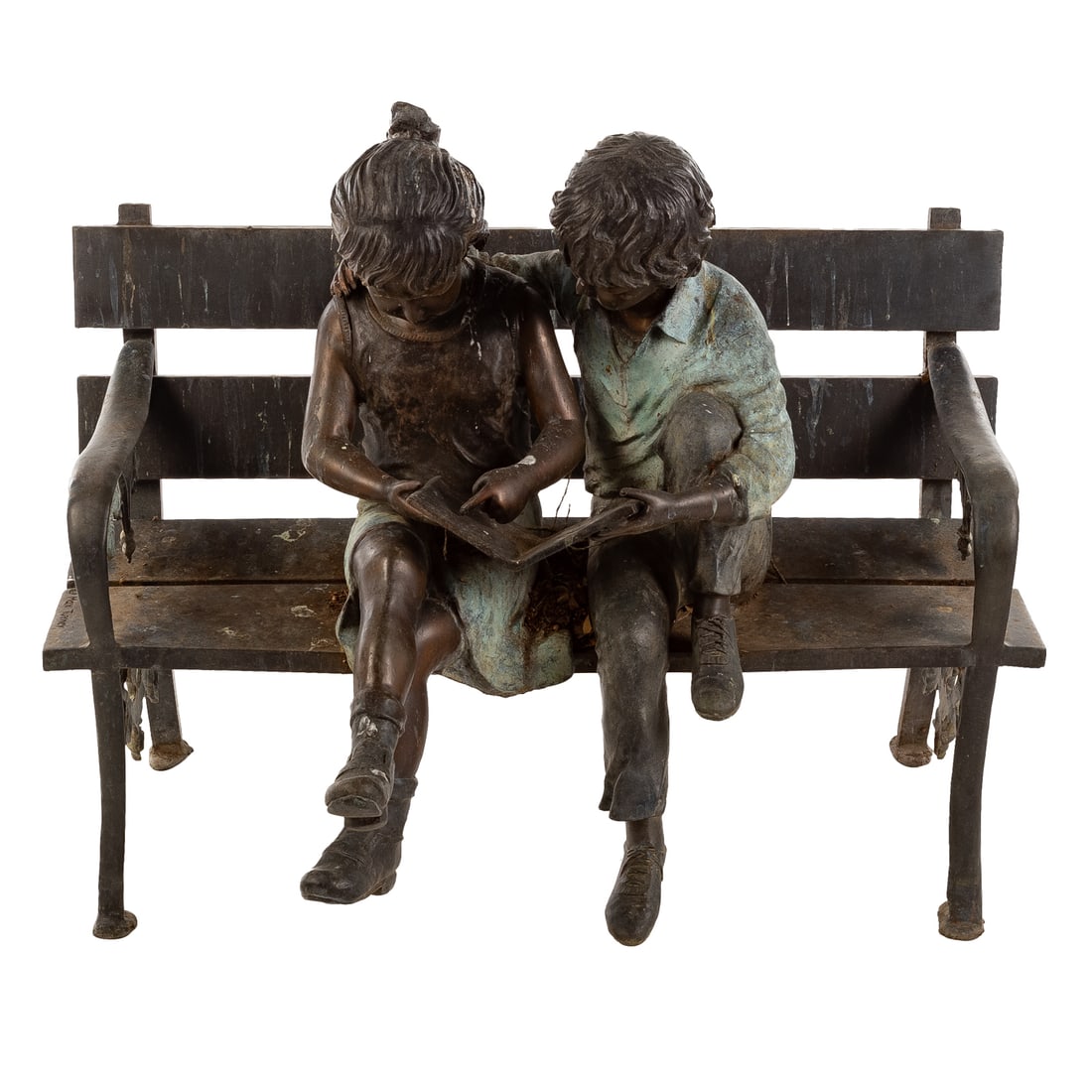 Max Turner. The Reading Lesson, bronze: Signed "Max Turner" on end of bench, 36 in. H, 44 in. W, 24 in. D