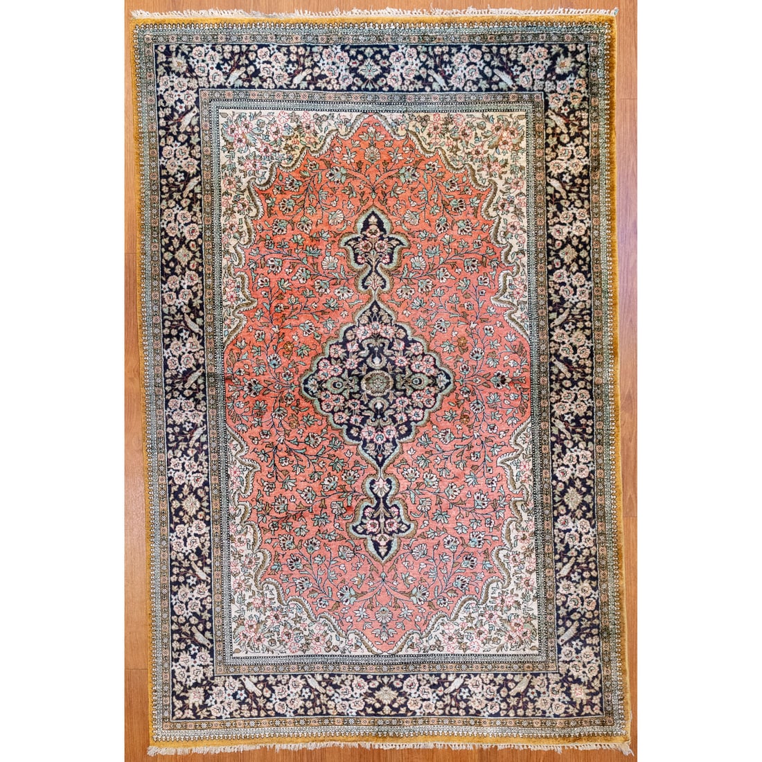 Silk Qum Rug, Persia, 3.5 x 5.3: Modern, hand-knotted, silk pile