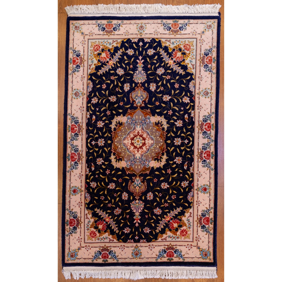 Tabriz Rug, Persia, 2.5 x 3.11: Modern, hand-knotted, silk and wool pile Provenance: From the Estate of Bruce Colman Douglas, Bethesda, MD