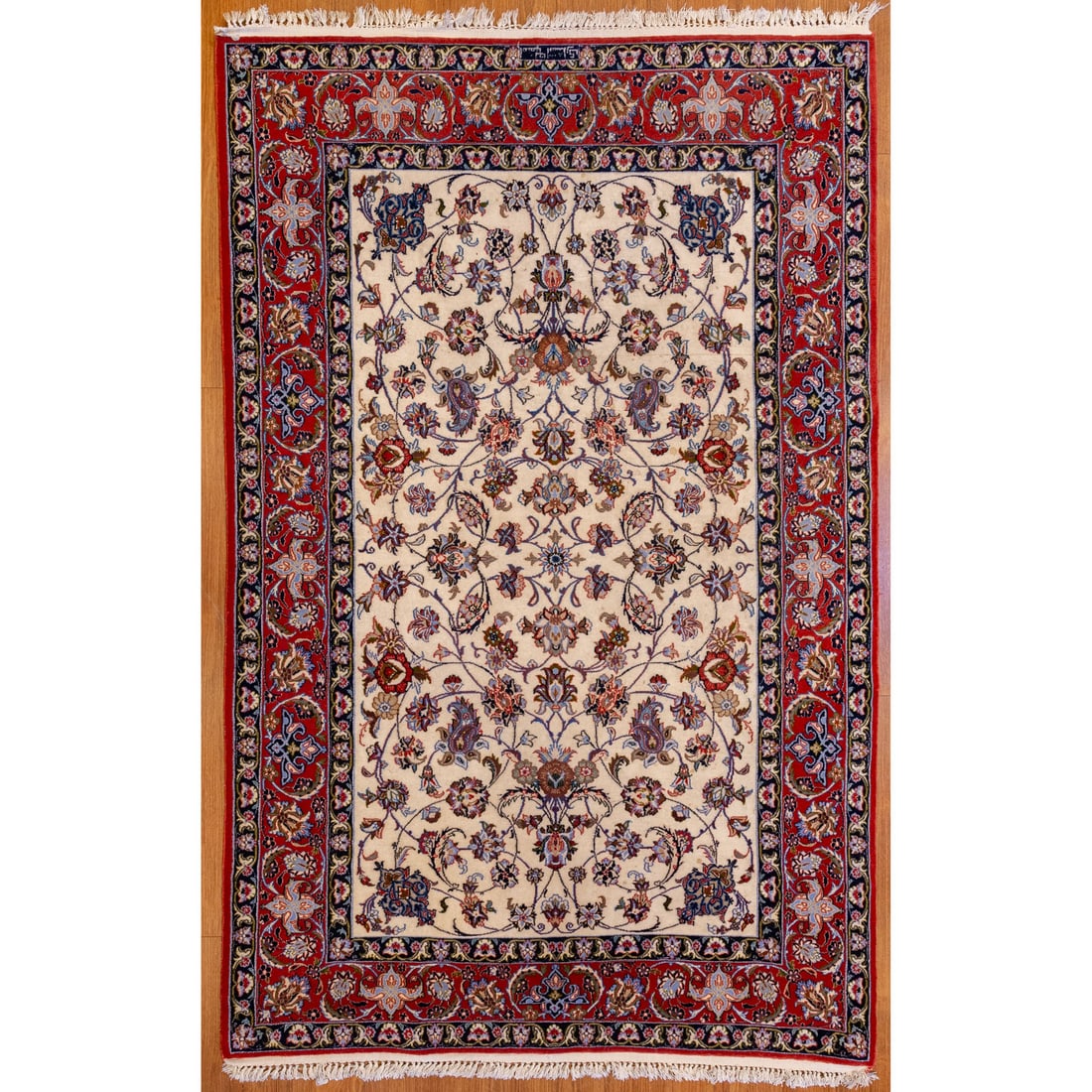 Isfahan Rug, Persia, 3.8 x 5.7: Modern, hand-knotted, wool pile Provenance: From the Estate of Bruce Colman Douglas, Bethesda, MD