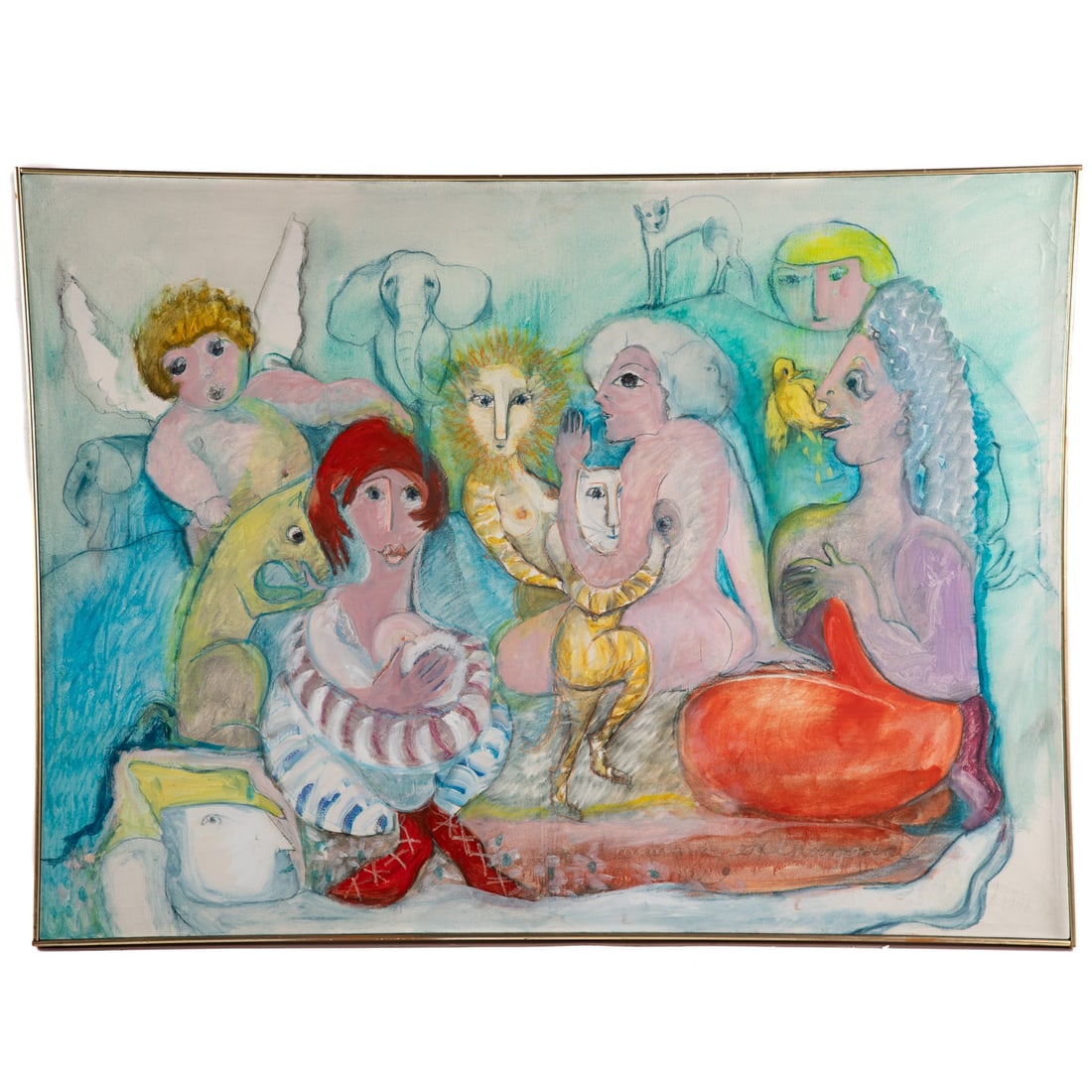 Zella Funck. Expressionist Painting, oil: (American, 1917-2009) Oil on canvas, 1991, signed, titled illegibly, and dated on verso, canvas size: 44 1/4 x 60 1/2 in., framed size: 45 x 61 1/4 in. Provenance: Proceeds benefit the Arts Council of