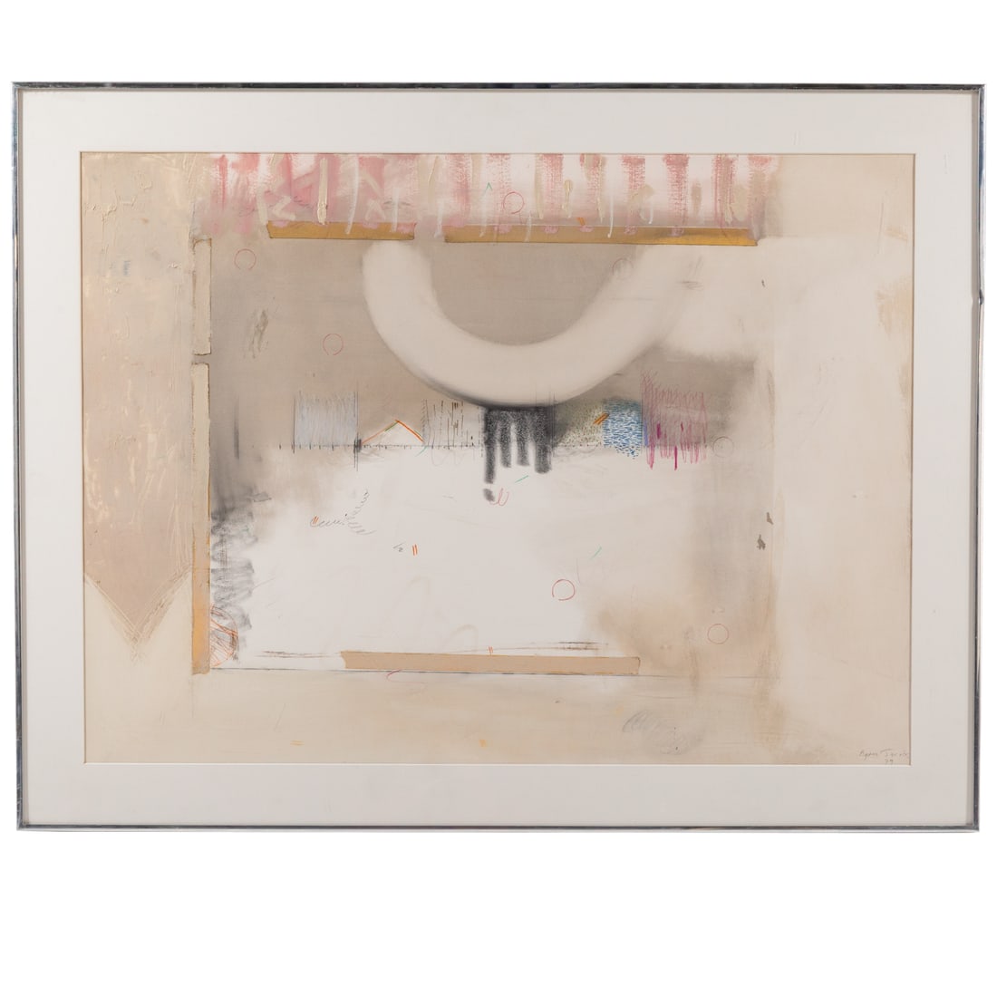 Agnes Jacobs. Untitled, mixed media: (American, b, 1943) Mixed media and collage on paper, 1979, signed lr, sight size: 27 1/2 x 37 1/2 in., framed size: 34 x 43 3/4 in. Provenance: From a private collection, Reston, VA