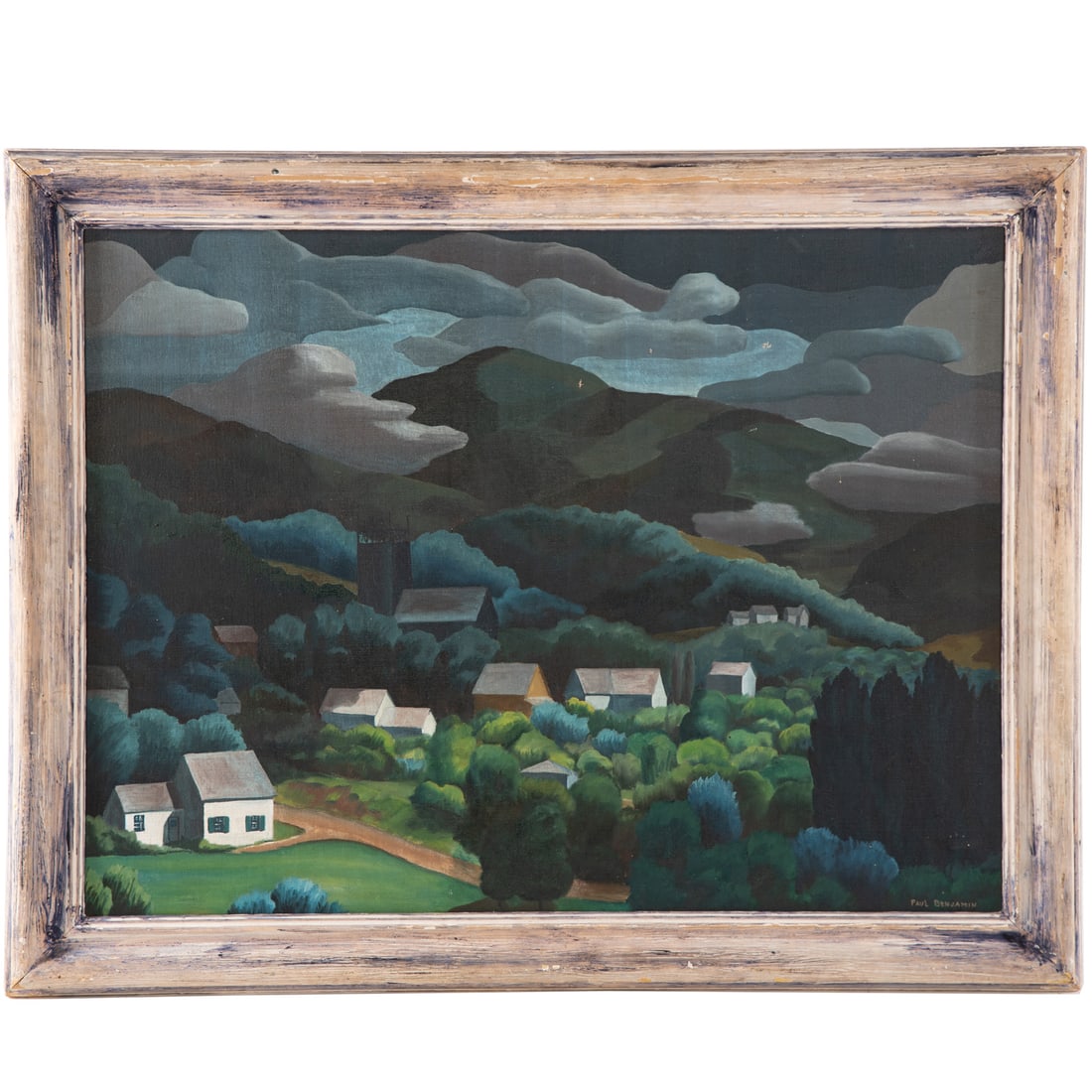 Paul Alfred Benjamin. "Villages in the Mountains," oil: (American, 1902-1982) Oil on canvas, signed "Paul Benjamin" lr, sight size: 26 1/4 x 35 1/4 in., framed size: 32 x 41 in. Provenance: From the collection of the family of the artist, Ellicott City, MD