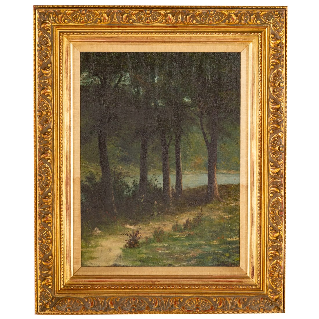 Artist Unknown. Woodland Landscape, oil: (Late 19th/early 20th century) Oil on canvas, unsigned, with gallery label affixed verso, sight size: 16 x 11 1/2 in., framed size: 22 x 18 in. Provenance: From the Estate of Annie P. Walsh,