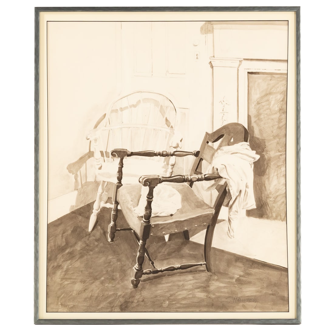 James J. Hennessey. Chairs, ink wash (1 of 5)