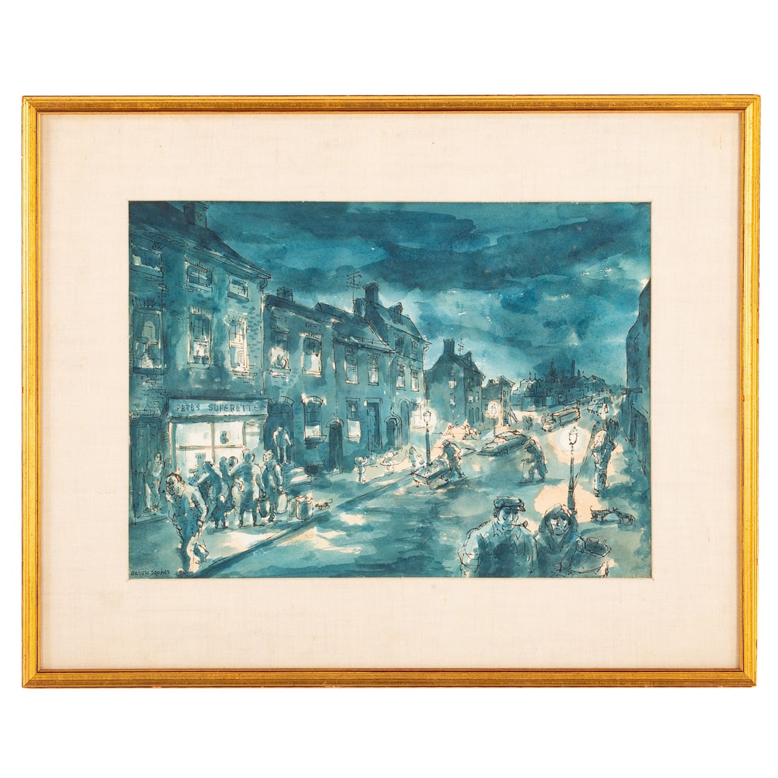 Aaron Sopher. Baltimore Street at Night, ink (1 of 3)
