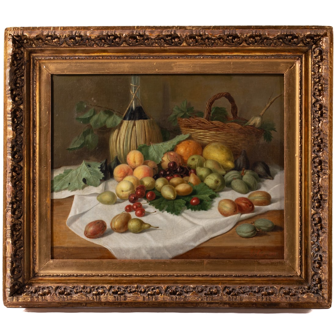 Elise Leutz. Tabletop Still Life, oil: (German, 19th century) Oil on canvas, signed and dated "E. Leutz, 1893" lr, 19 1/2 x 24 1/2 in., framed size: 29 x 34 in. Provenance: Proceeds from the sale benefit Words & Music, Inc., Vienna, VA
