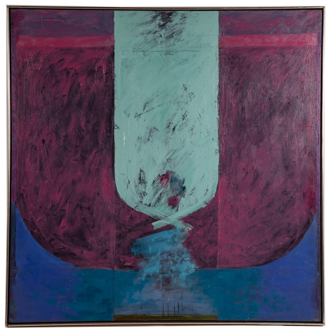 20th Century. Abstract Painting, oil: (20th century) Oil on canvas in a strip frame, signed "Jackel" on verso, canvas size: 52 x 52 in., framed size: 53 x 53 in. Provenance: From a private collection, Reston, VA