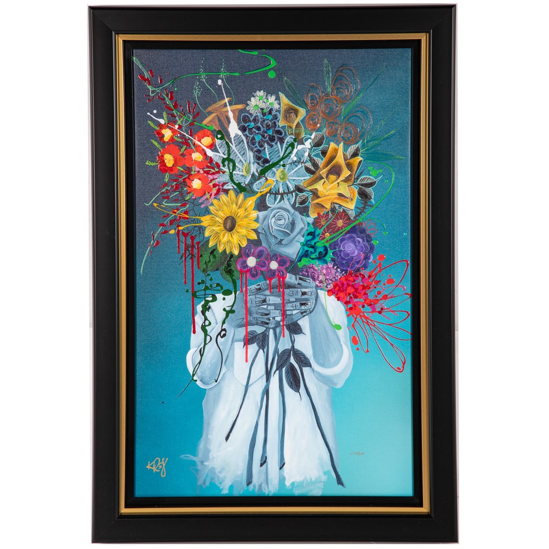 KRE8. "Bouquet of Kre8tion," giclee: (American, b.1980) Giclee on canvas, ed. I 197/200, signed "KRE8" ll, sight size: 27 x 16 in., framed size: 33 1/2 x 22 3/4 in. Provenance: From a private Maryland collection