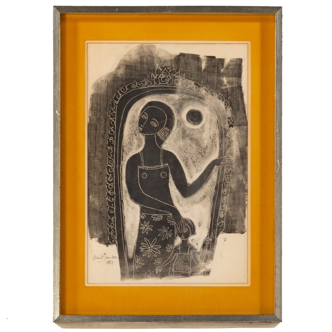 Manit Poo-Aree. Mother and Child, monotype (1 of 4)