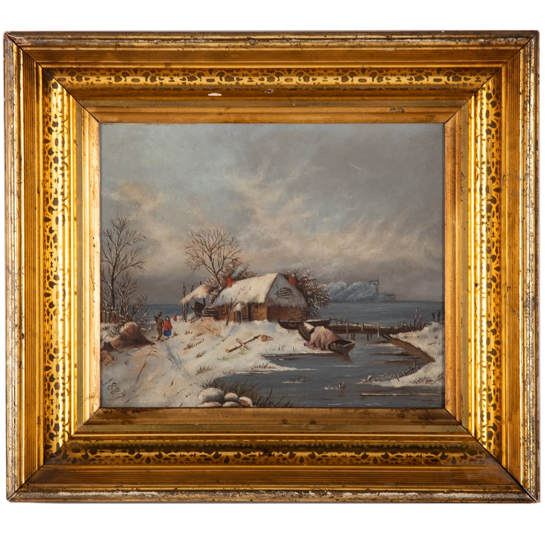 19th Century. Cabin in the Snow, oil (1 of 4)