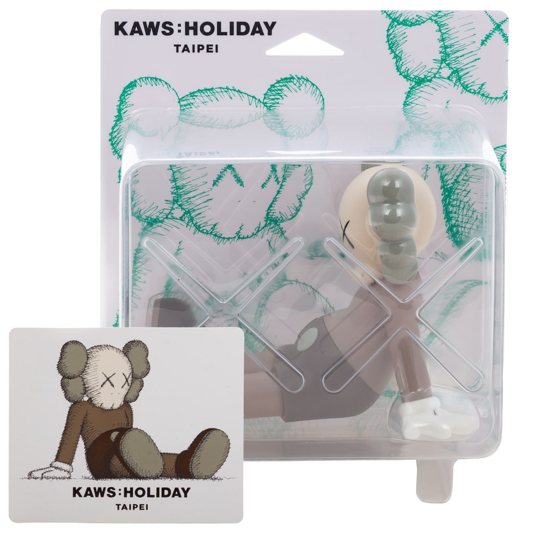 KAWS. "Holiday Taipei," cast vinyl: Brian Donnelly (American, b. 1974) painted cast vinyl figure, 2019, in original packaging, 5 in. H, 7 in. W, 5 in. D Provenance: From the Estate of Sean Conway, Annapolis, MD and Los Angeles, CA, an a