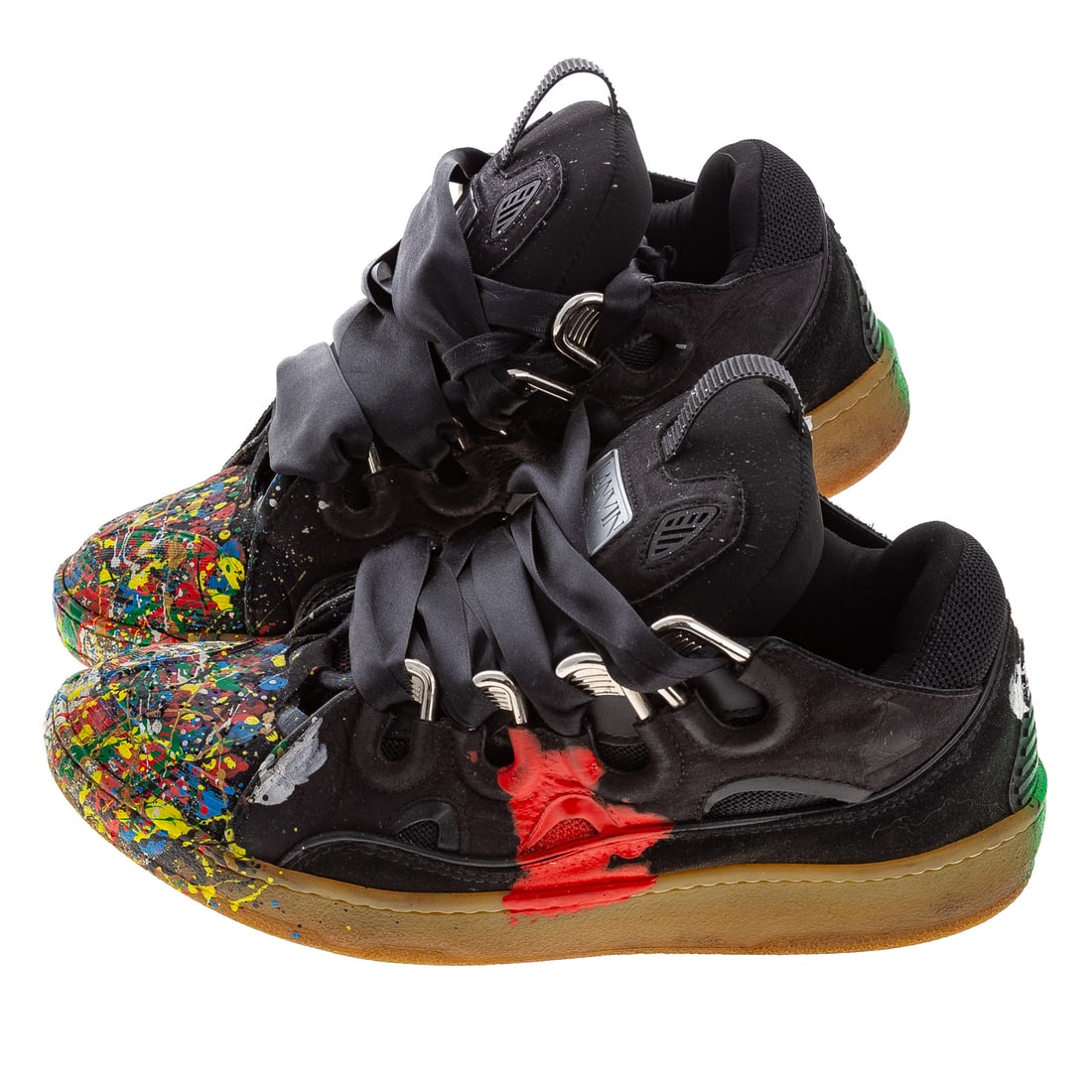 A Pair of Lanvin Leather Curb "Gallery Dept. Black Multi?: A pair of black leather Lanvin Leather Curb "Gallery Dept. Black Multi" sneakers, released 2022, #FM-SKRK11-DRGD-P2210S1, men's EU size 42 Provenance: From the Estate of Sean Conway, Annapolis, MD and