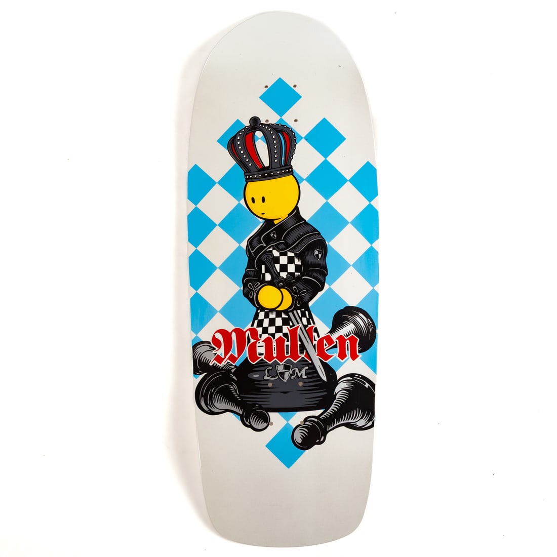 Rodney Mullen x Lance Mountain Skateboard Deck: A limited edition Rodney Mullen skateboard deck designed by Lance Mountain, signed by both, from the "Time Capsule" series, depicting a chess king, 7/100, 30 1/2 x 11 in. Provenance: From the Estate