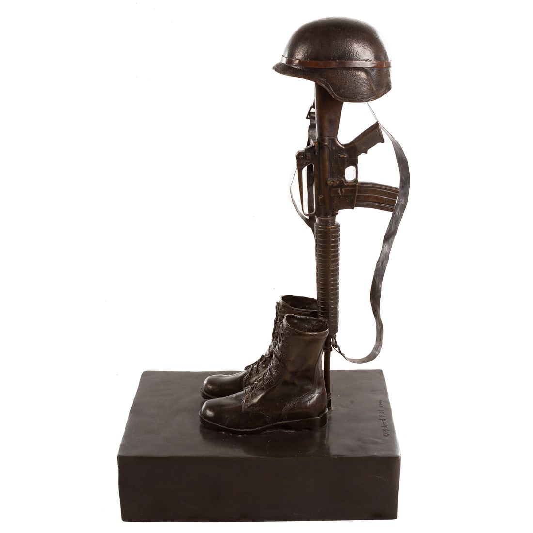 Richard Rist. "Fallen Soldier," bronze: Richard C Rist (Baltimore, 1961-2025) A bronze "Fallen Soldier" sculpture, signed and dated 2004 on the base, approx. 45 1/44 in. H, 18 in. W, approx. 27 in. D